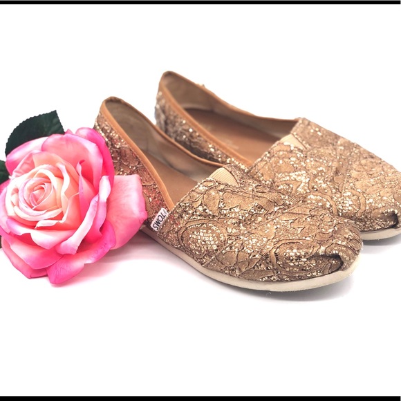 Toms Shoes - Toms Gold Lace Sequined Slip On Sandals size w7